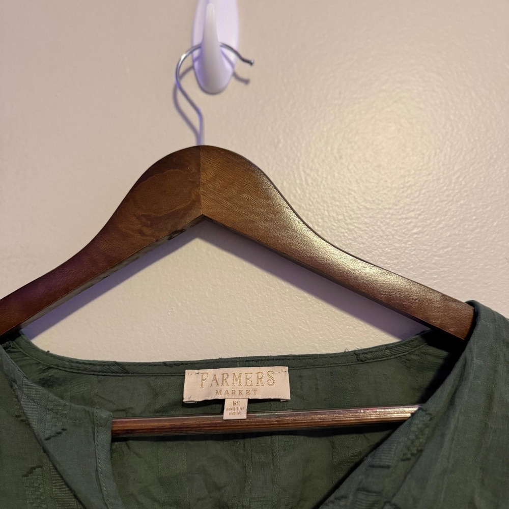 FARMERS MARKET Women's M Olive Green Ruffle Sleeve Long Sleeve Top Boho Indie